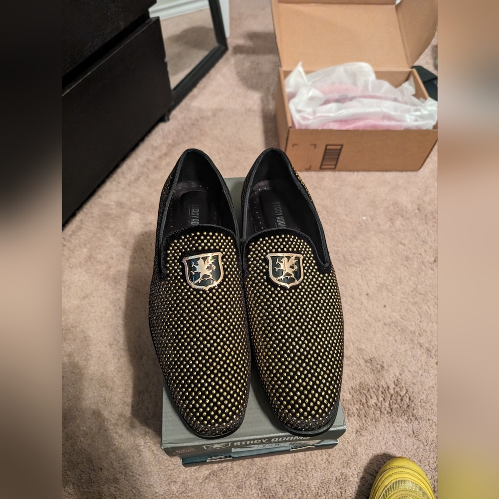 Black and gold Stacy Adams loafers